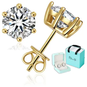 0.6-6ct Moissanite Stud Earrings for Men Women, 6-Prong White Gold Plated 925 Sterling Silver Moissanite Earrings, Jewelry Present for Her Mother Mom Wife (Yellow Gold Plated, 0.6ct pair/ 0.3ct each)