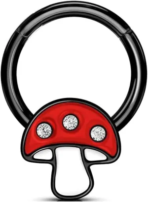 1-16 Gauge Purple or Red Mushroom Septum Nose Ear Lip Captive CBR Ring Stainless Steel Helix Tragus Piercing Jewelry