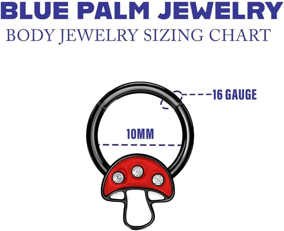 1-16 Gauge Purple or Red Mushroom Septum Nose Ear Lip Captive CBR Ring Stainless Steel Helix Tragus Piercing Jewelry