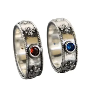 1 Ct Round Cut Sapphire Diamond Matching Couple Howls Rings Set Anime Howl's Moving Castle Hauru Couples Rings 14K White Gold Plated 925 Sterling Silver Handcrafted Valentine Day Jewelry