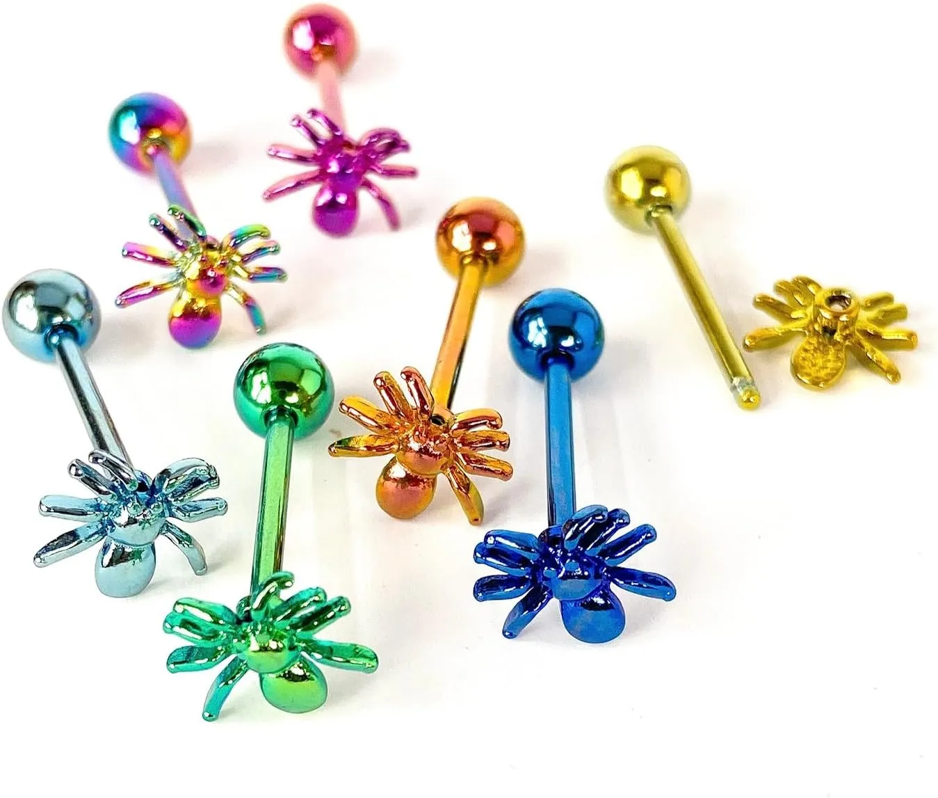 1 Piece of Unique Titanium Anodized Spider Tongue Ring - 14g - Body Jewelry
