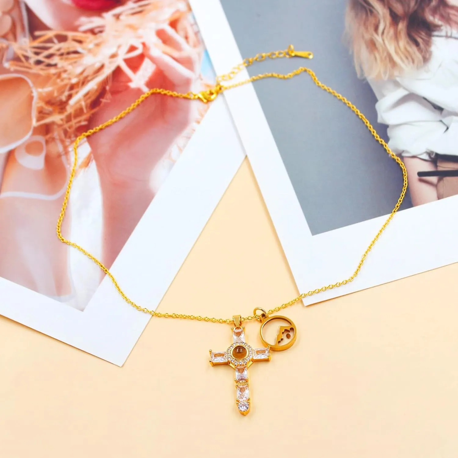 100 Languages I Love You Projection Necklace, Stainless Steel Chain Christian Faith Necklace, Mustard Seed Religious Jewelry with Rectangle AAA  Cubic Zirconia, Ideal for Women
