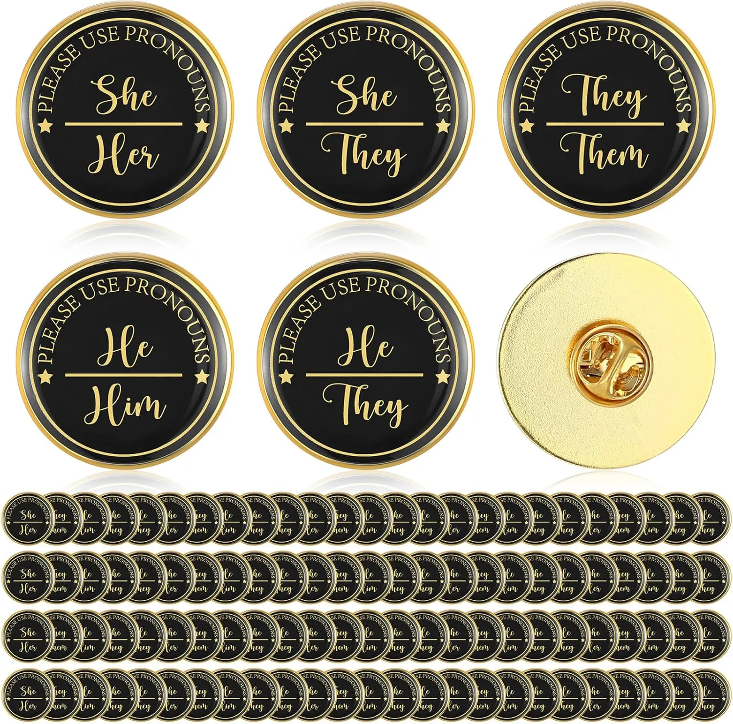 100 Pcs LGBTQ Pronoun Badges Pins Gender Identity Pins They Them Pronouns Pin for Pride Parade Festivals Daily Wear (Round)