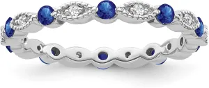 10K Gold or Silver Diamond and Blue Sapphire Eternity Band Ring (1/10 cttw, I-J Color, I2-I3 Clarity)