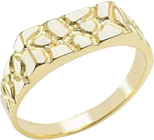 10K Rose, White or Yellow Gold Nugget Pinky Ring or Flat Signet Band - Choice of Gold Color