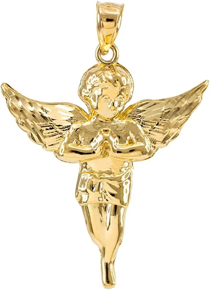 10K Yellow Gold Angel Heavenly Guardian Pendant Charm - Choice of Pendant Size