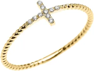 10K Yellow Gold Diamond Accented Sideways Cross Rope Design Statement Ring (K-M Color) - Size 7