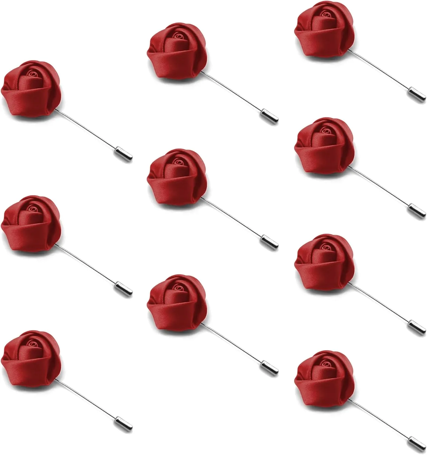 10Pcs Rose Boutonniere Lapel Pin for Men Red Flower Lapel Pins Groom Wedding Boutonniere Suit Brooch Outfit Accessories Rose Corsage Satin Flowers Pins Anniversary Dinner Party Lapel Pin for Husband