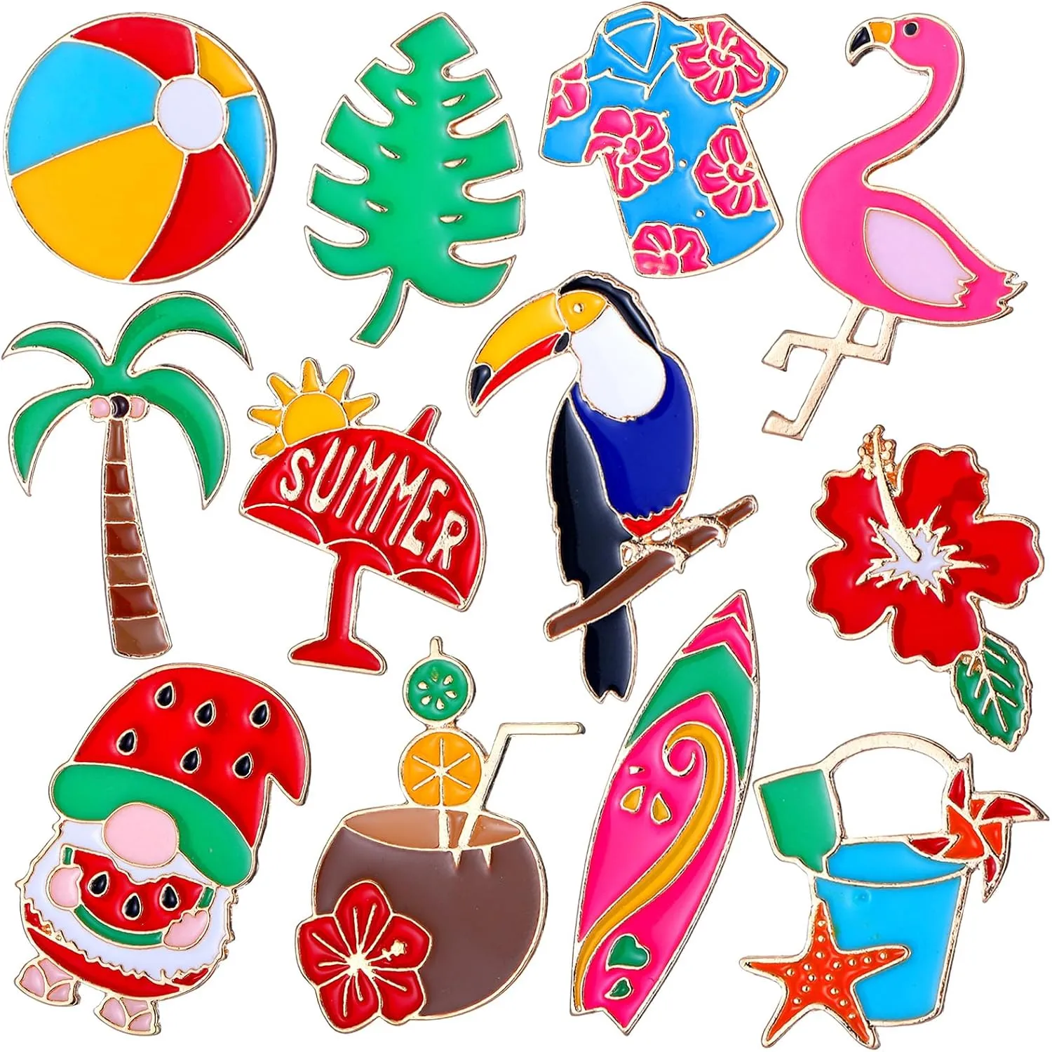 12 Pcs Flower Enamel Pins Bulk Floral Lapel Pins Spring Summer Cartoon Brooch Tropical Beach Backpack Gifts for Women