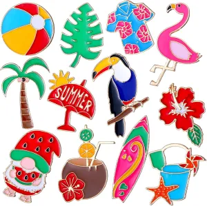 12 Pcs Flower Enamel Pins Bulk Floral Lapel Pins Spring Summer Cartoon Brooch Tropical Beach Backpack Gifts for Women