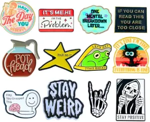 12PC Funny Enamel Pins for Backpacks Bags Hats Vest Fun Cute Meme Silly Weird Cool Spooky Horror Brooch Coffee Tea Pot Frog Lapel Metal Unique Collective Bulk Pin Buttons for Adults Work Novelty
