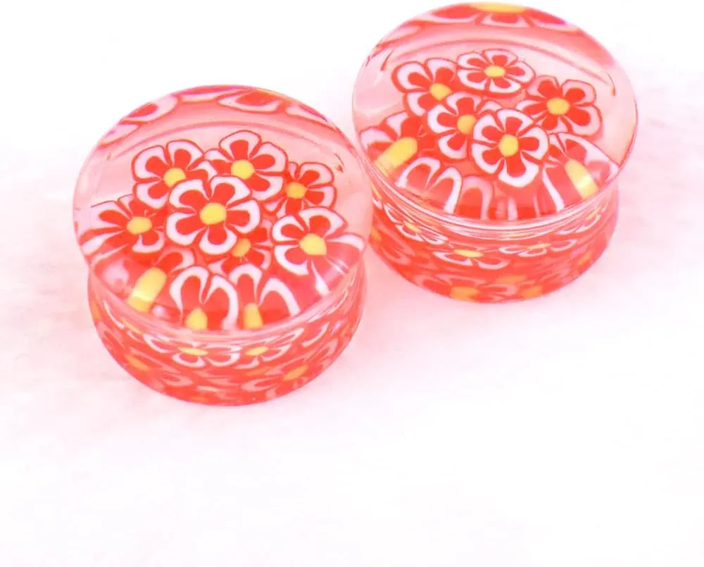 12Pcs/6pair Colorful Flowers Acrylic Ear Plug Tunnel Gauge Stretcher Ear Piercing Earring 8mm to 30mm