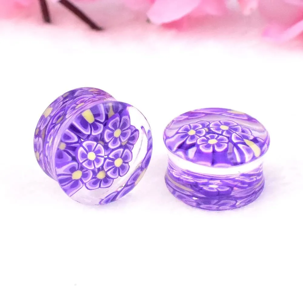 12Pcs/6pair Colorful Flowers Acrylic Ear Plug Tunnel Gauge Stretcher Ear Piercing Earring 8mm to 30mm