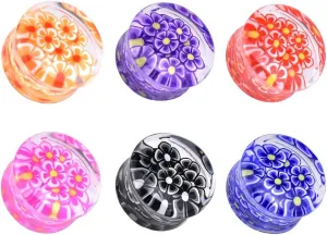 12Pcs/6pair Colorful Flowers Acrylic Ear Plug Tunnel Gauge Stretcher Ear Piercing Earring 8mm to 30mm