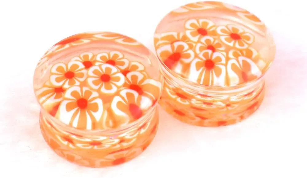 12Pcs/6pair Colorful Flowers Acrylic Ear Plug Tunnel Gauge Stretcher Ear Piercing Earring 8mm to 30mm