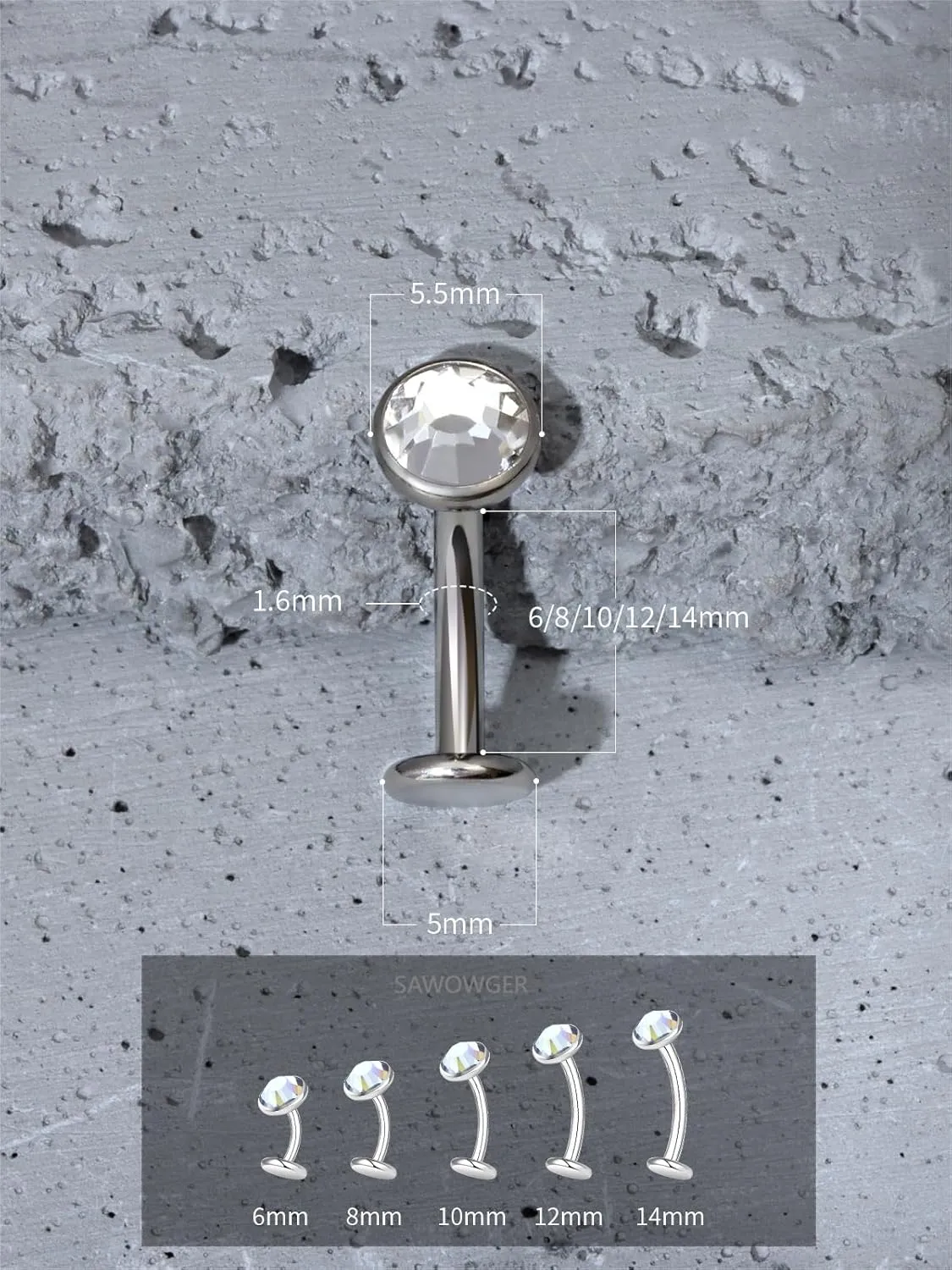 14G Titanium Internally Threaded Belly Button Ring  Hypoallergenic Floating Navel Piercing Jewelry, Lightweight Implant Grade Barbell for Women and Men, Secure & Comfortable Body Jewelry (16mm)