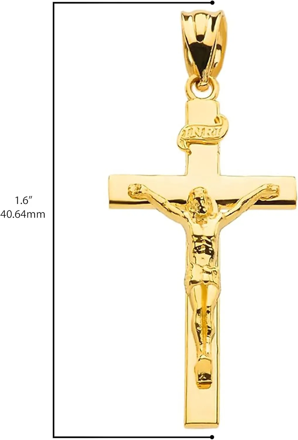 14k Gold Catholic Linear Cross INRI Crucifix Necklace Pendant Sizes (S-L)