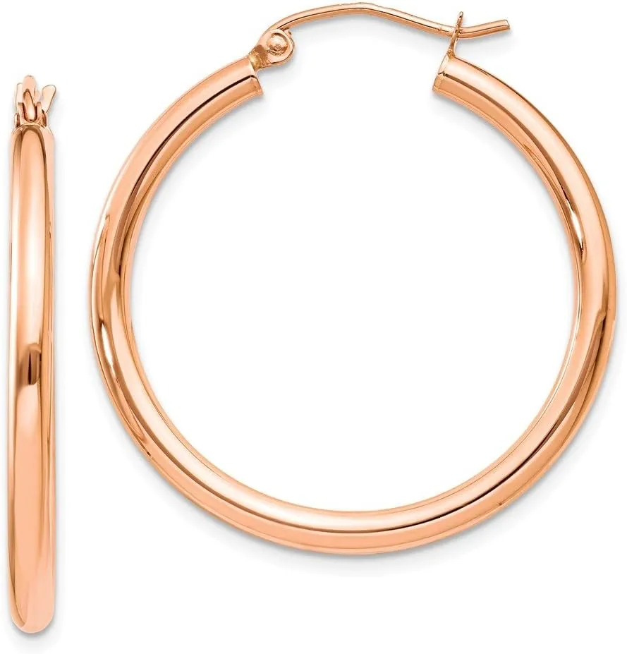 14k Rose Gold 2.5mm Tube Hoop Earrings