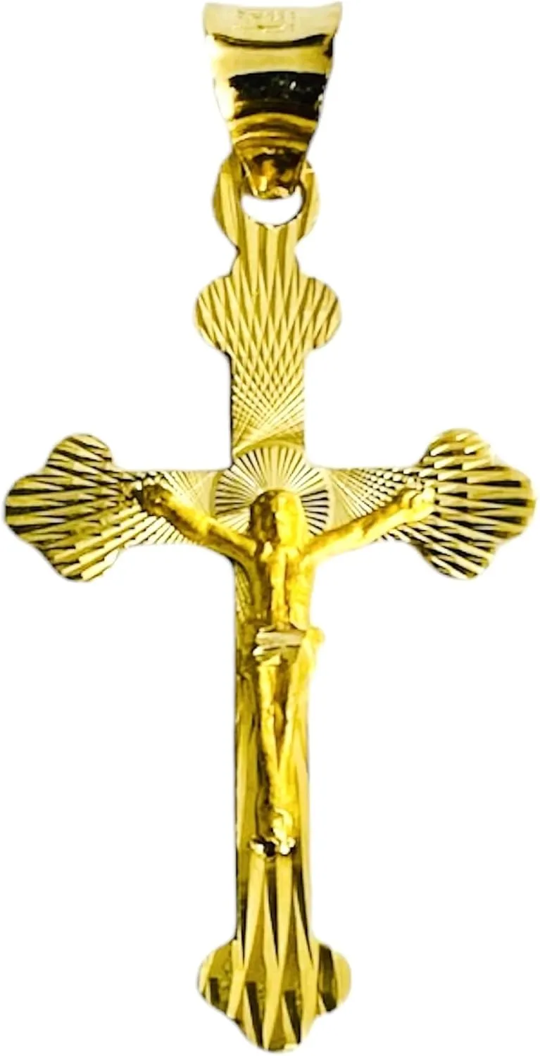 14K Solid Gold Christ on Cross Charm Pendant, 14K Yellow Real Gold Crucifix Jesus Christ Cross Pendant