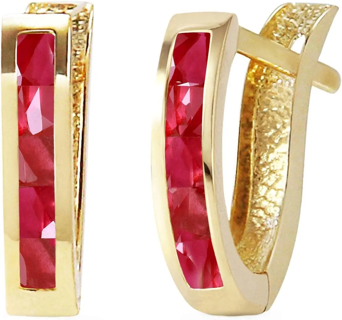 14k Solid Yellow Gold Oval Huggie Earrings 1.3 ct Ruby