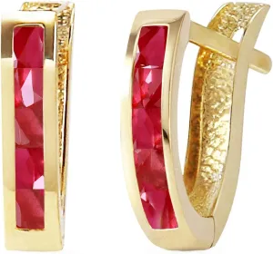 14k Solid Yellow Gold Oval Huggie Earrings 1.3 ct Ruby