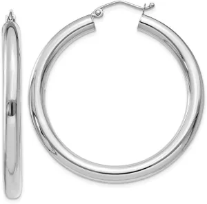 14K White Gold 4mm Tube Hoop Earrings