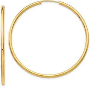 14k Yellow Gold Round Endless 2mm Hoop Earrings 45mm