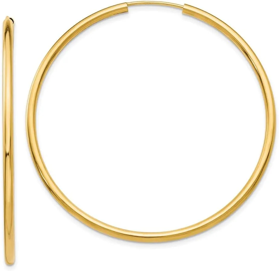 14k Yellow Gold Round Endless 2mm Hoop Earrings 45mm