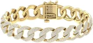 14K Yellow Gold Round-Shape Diamond Mens Cuff Bracelet (7 cttw, I-J Color and I2-I3 Clarity) 8.5 inch