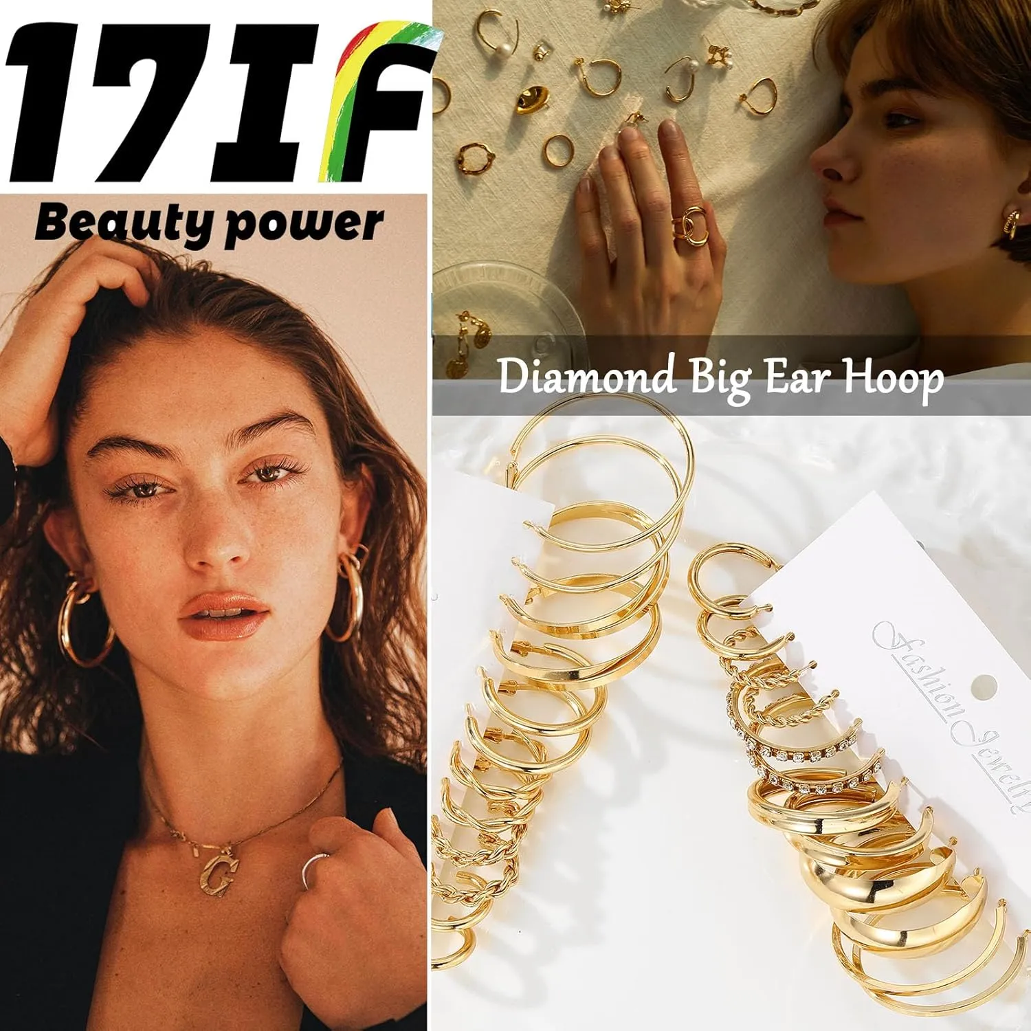 17IF 12 Pairs Gold Hoop Earring Set for Women Chunky Smooth Surface Trendy Small to Big Stud Earring Lightweight Twisted Pearl Ear Pack