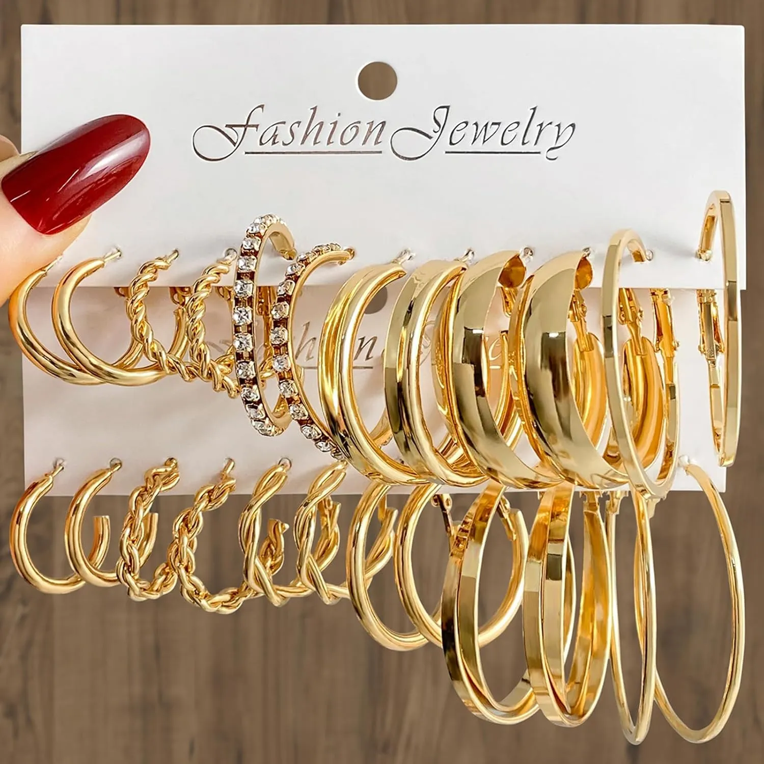 17IF 12 Pairs Gold Hoop Earring Set for Women Chunky Smooth Surface Trendy Small to Big Stud Earring Lightweight Twisted Pearl Ear Pack
