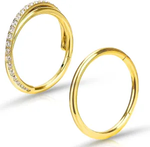 18G 16G Titanium Cartilage Earrings Crystal Nose Hoop for Women Diameter 6mm 8mm 10mm 12mm CZ Helix Conch Daith Rook Tragus Lobe Snug Lip Nostril Rings Body Piercing Jewelry-Silver-Gold-Black