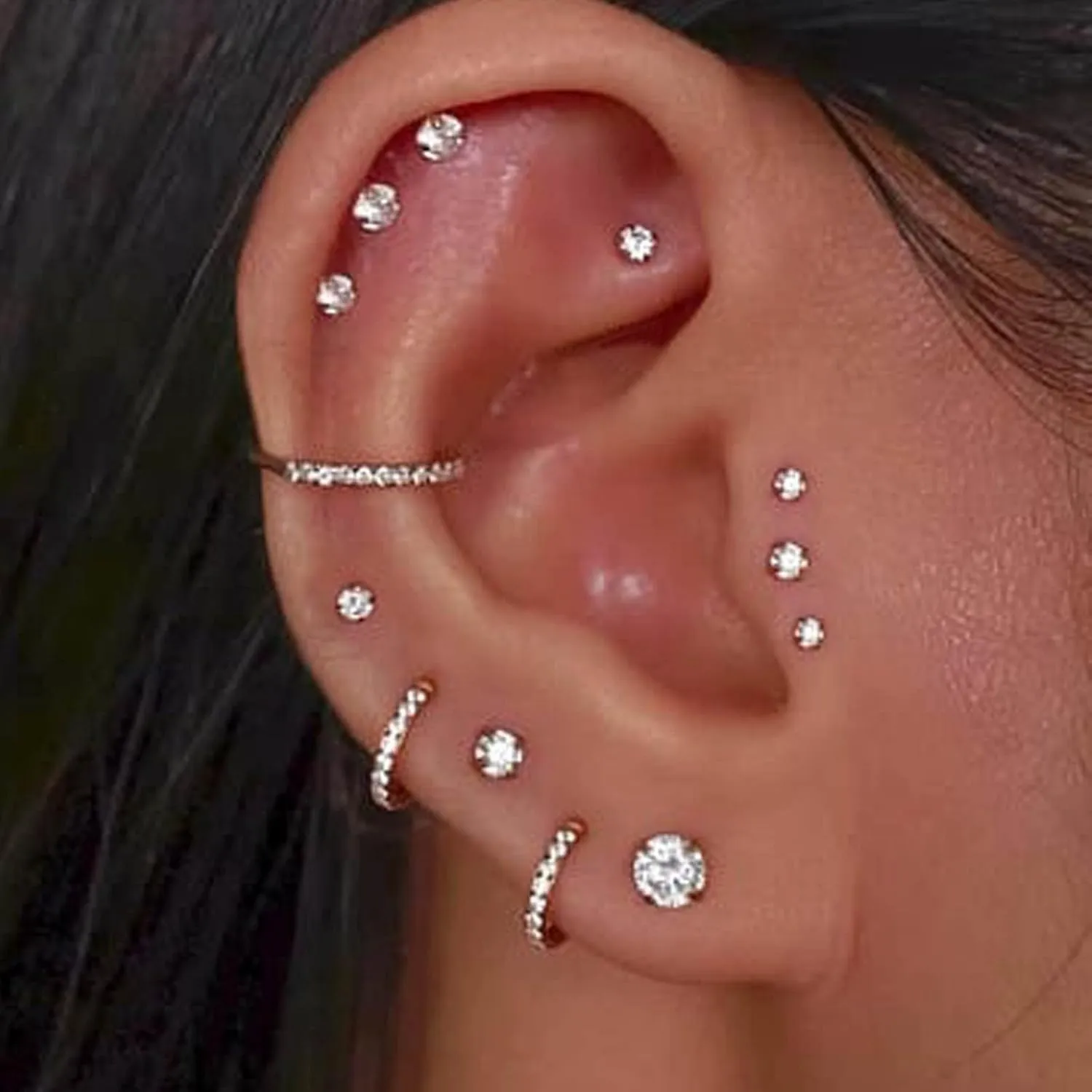 18G 16G Titanium Cartilage Earrings Crystal Nose Hoop for Women Diameter 6mm 8mm 10mm 12mm CZ Helix Conch Daith Rook Tragus Lobe Snug Lip Nostril Rings Body Piercing Jewelry-Silver-Gold-Black