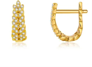 18K Gold Plated Hoop Earrings for Women Shiny Cubic Zirconia Ear Cuffs Lucky Leaf Huggie Earrings Small Hoop Earrings Hypoallergenic Jewelry