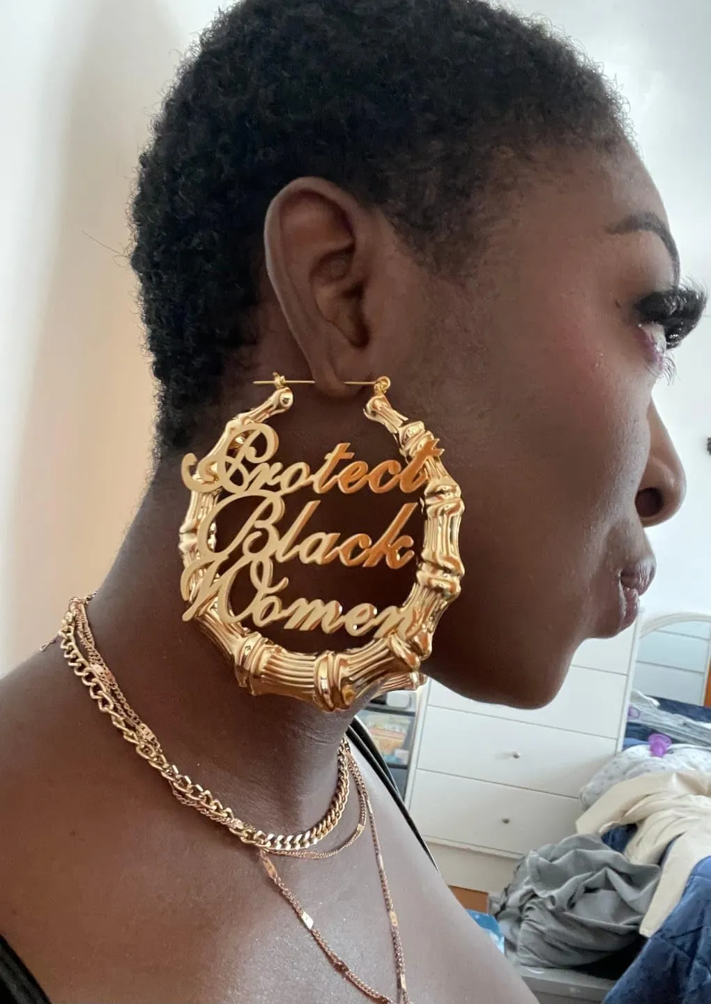18k Gold Plated Protect Black Women Bamboo Hoop Earrings