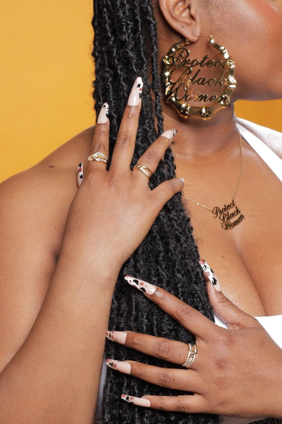 18k Gold Plated Protect Black Women Bamboo Hoop Earrings