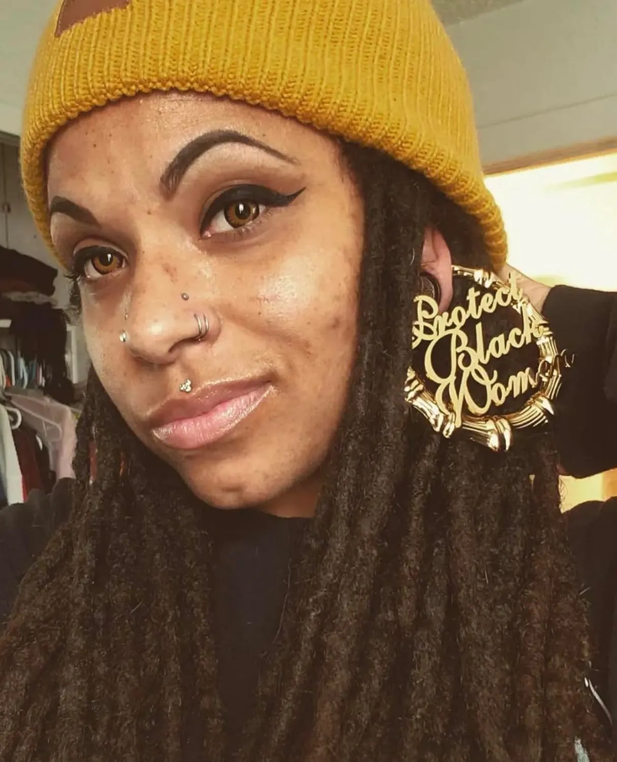 18k Gold Plated Protect Black Women Bamboo Hoop Earrings