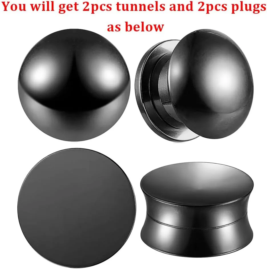 2 Pairs Selling Arc and Concave Design Stainless Steel Ear Gauges Plugs and Tunnels, Size 0g - 1 inch Surgical Steel Ear Stretcher Expander Body Jewelry