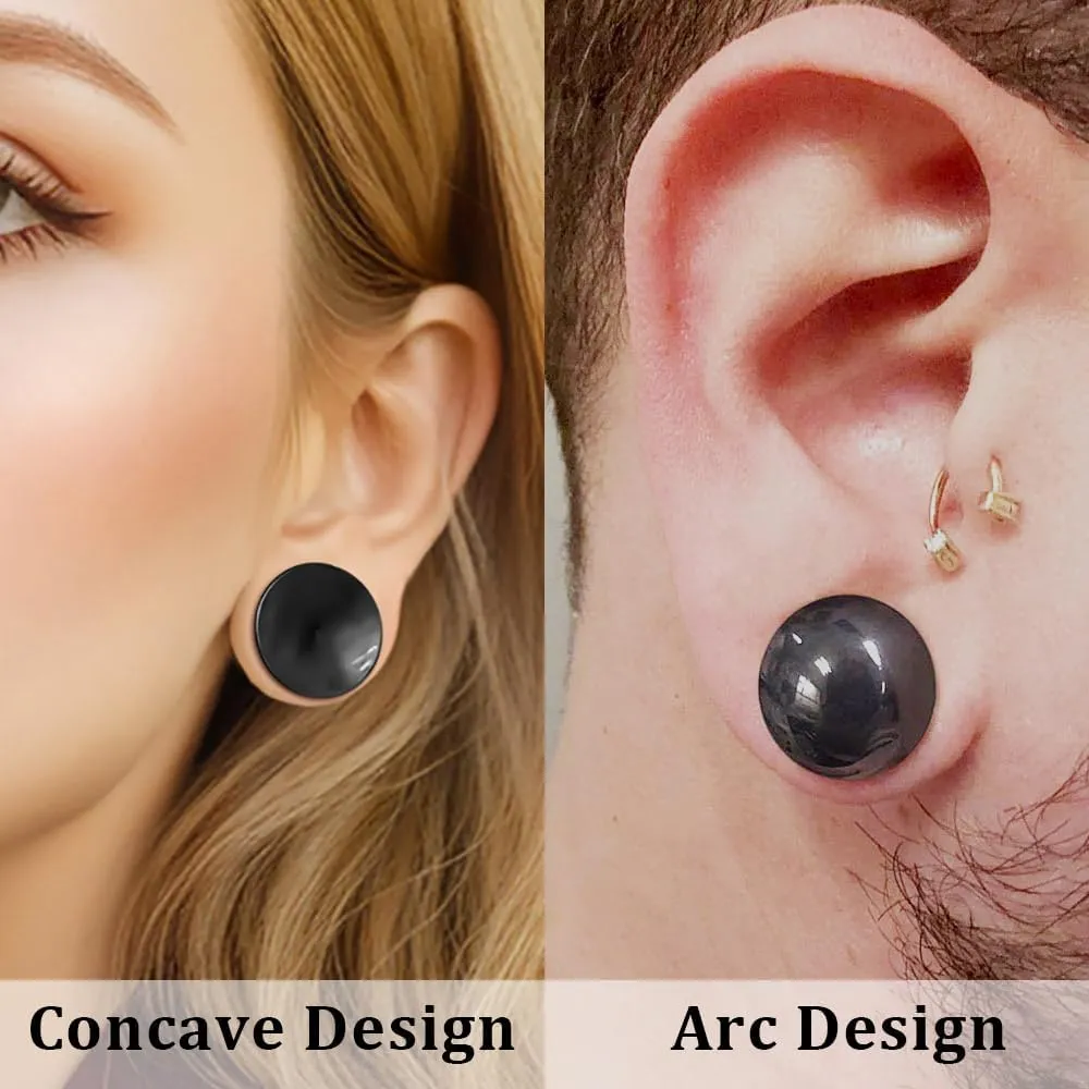 2 Pairs Selling Arc and Concave Design Stainless Steel Ear Gauges Plugs and Tunnels, Size 0g - 1 inch Surgical Steel Ear Stretcher Expander Body Jewelry