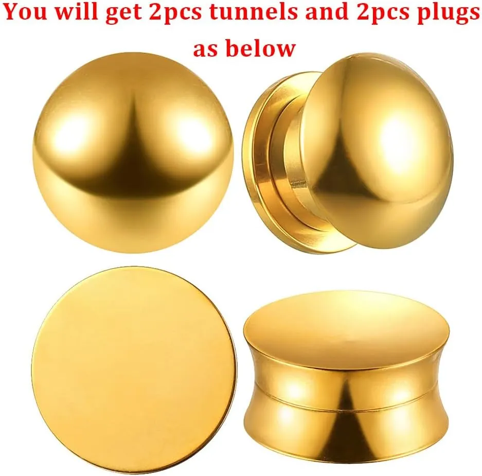 2 Pairs Selling Arc and Concave Design Stainless Steel Ear Gauges Plugs and Tunnels, Size 0g - 1 inch Surgical Steel Ear Stretcher Expander Body Jewelry