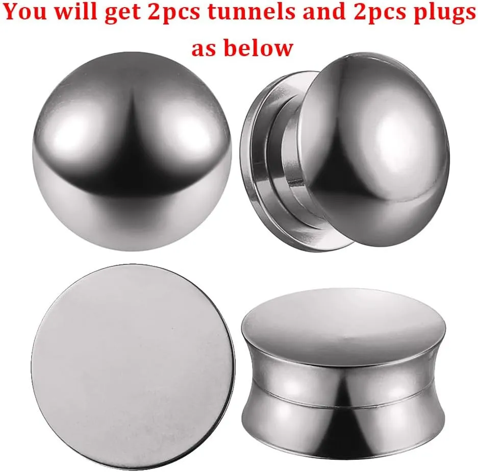 2 Pairs Selling Arc and Concave Design Stainless Steel Ear Gauges Plugs and Tunnels, Size 0g - 1 inch Surgical Steel Ear Stretcher Expander Body Jewelry