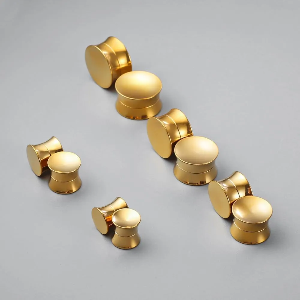 2 Pairs Selling Arc and Concave Design Stainless Steel Ear Gauges Plugs and Tunnels, Size 0g - 1 inch Surgical Steel Ear Stretcher Expander Body Jewelry