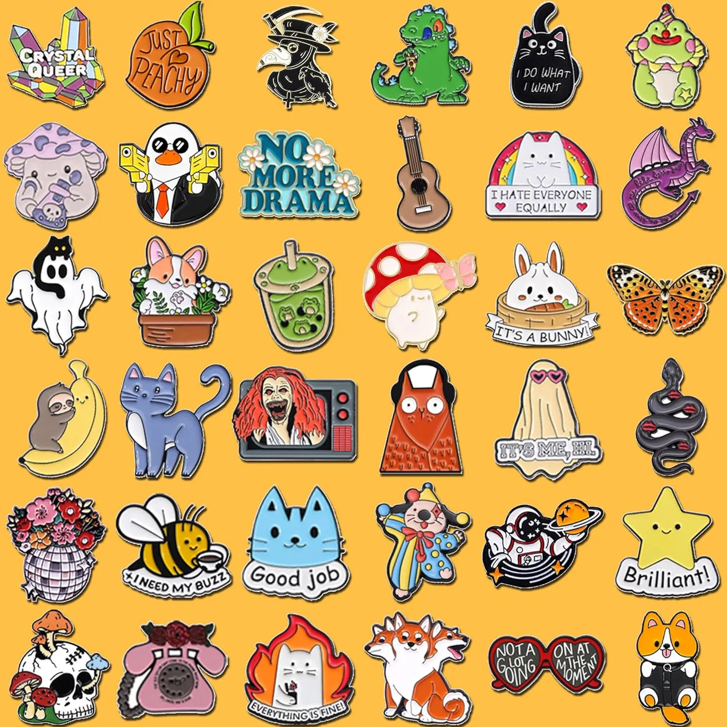 20/40/50 PCS Cute Enamel Pins Bulk, Funny Backpack Pins Aesthetic Lapel Badge Pins Set Assorted Enamel Brooch Pins for Backpacks, Hats, Bags, Landyards