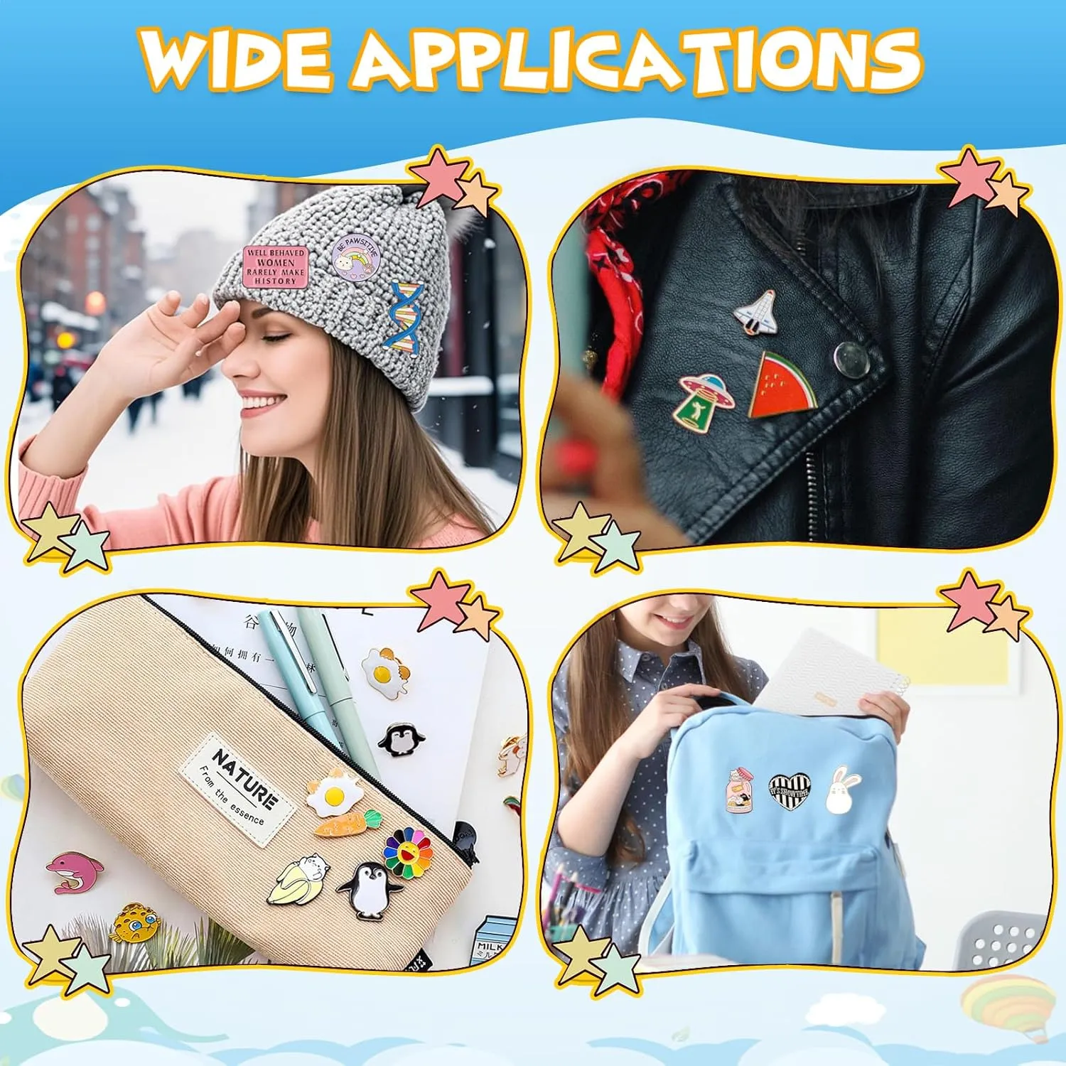 20/40/50 PCS Girl's Enamel Backpack Brooch Pins, Funny Enamel Pins Bulk Set Cool Button Pins Aesthetic Brooch Lapel Pins Anime for Backpacks, Jackets, Hats, Kids, GirlsRandom Style