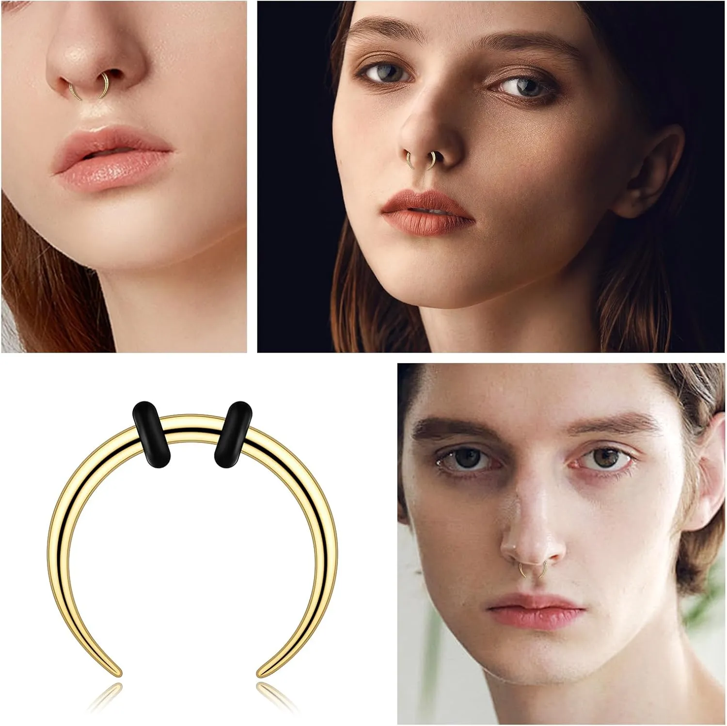 2/4 pcs Stainless Steel Nose Ear Rings Crescent Pincher Septum Taper Rings C Shape Buffalo Horseshoes Hoops Body Piercing Jewelry 10-18G