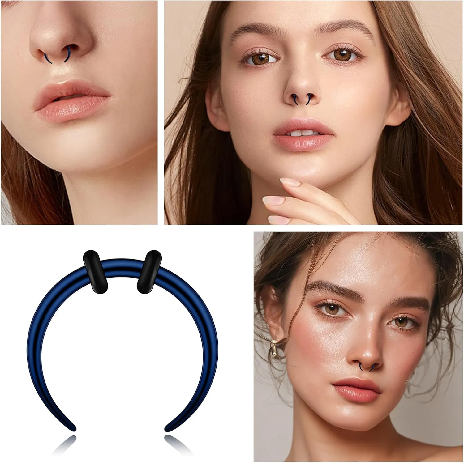2/4 pcs Stainless Steel Nose Ear Rings Crescent Pincher Septum Taper Rings C Shape Buffalo Horseshoes Hoops Body Piercing Jewelry 10-18G