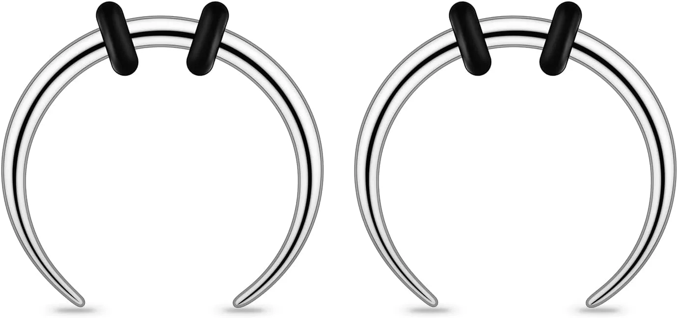 2/4 pcs Stainless Steel Nose Ear Rings Crescent Pincher Septum Taper Rings C Shape Buffalo Horseshoes Hoops Body Piercing Jewelry 10-18G