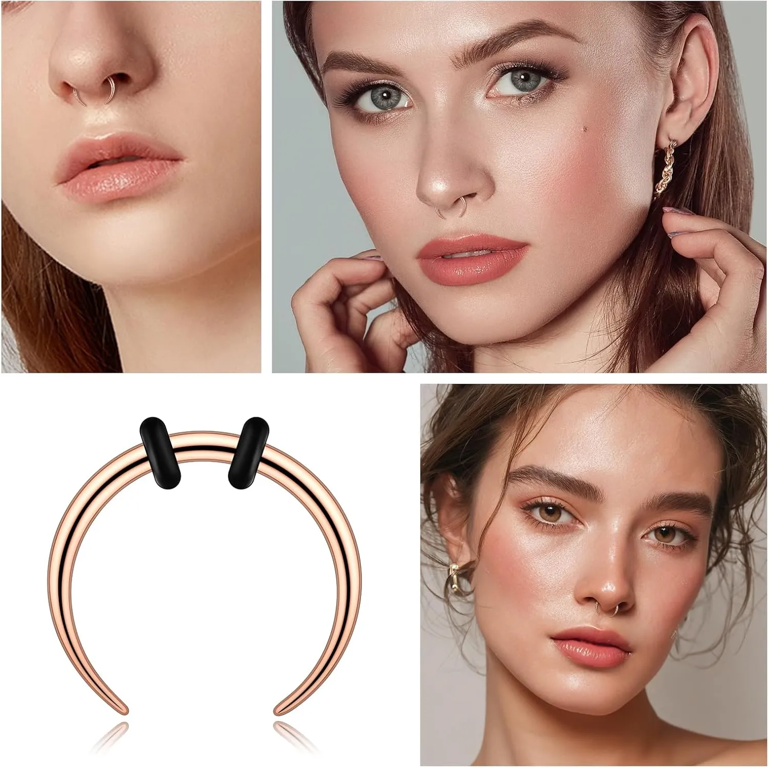 2/4 pcs Stainless Steel Nose Ear Rings Crescent Pincher Septum Taper Rings C Shape Buffalo Horseshoes Hoops Body Piercing Jewelry 10-18G