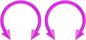 2pc 16g Dental-Grade Acrylic Purple Horseshoe Hoop 3mm Spike Circular Barbells Earrings Cartilage Helix Septum Nose Lip Rings - 10mm