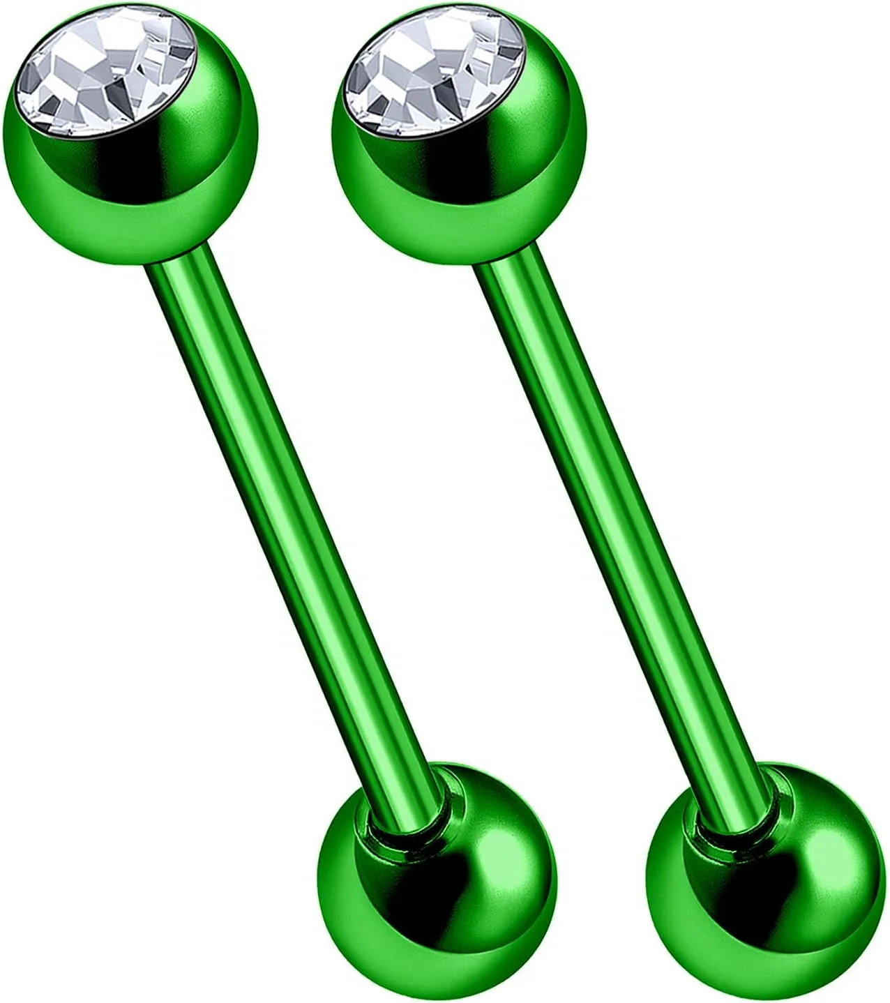 2Pcs Titanium G23 14g 5/8 16mm tongue rings for Piercing Jewelry 6mm Clear Crystal Ball More Choices